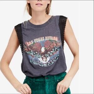 Free People Grey Sequin Sundown Tank Las Vegas Eagle Crochet sz S Boho Western